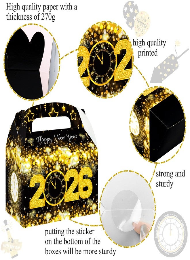 umoni 2026 New Year's Eve Party Treat Boxes New Year's Party Bags Black Gold New Years Eve Party Goodie Gable Boxes Decorations for 2026 New Year's Day Theme Party Favor Supplies Set of 12 - Image 4